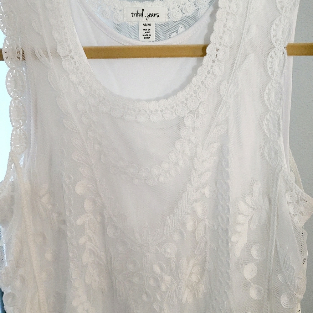 Tribal Jeans White Double layer lace top